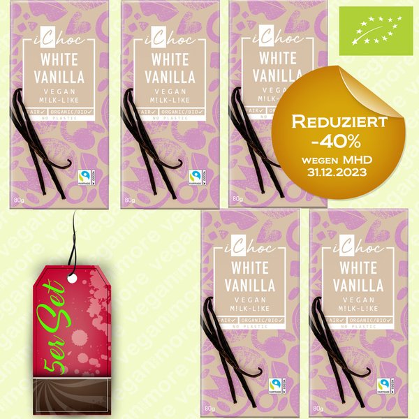 Angebot -40% MHD 5x iChoc Bio Schokolade White Vanilla, je 80 g