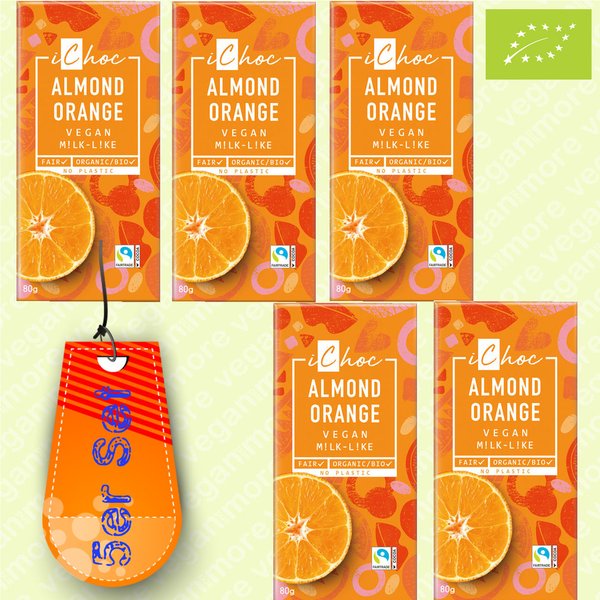 5x iChoc Bio Schokolade Almond Orange je 80 g