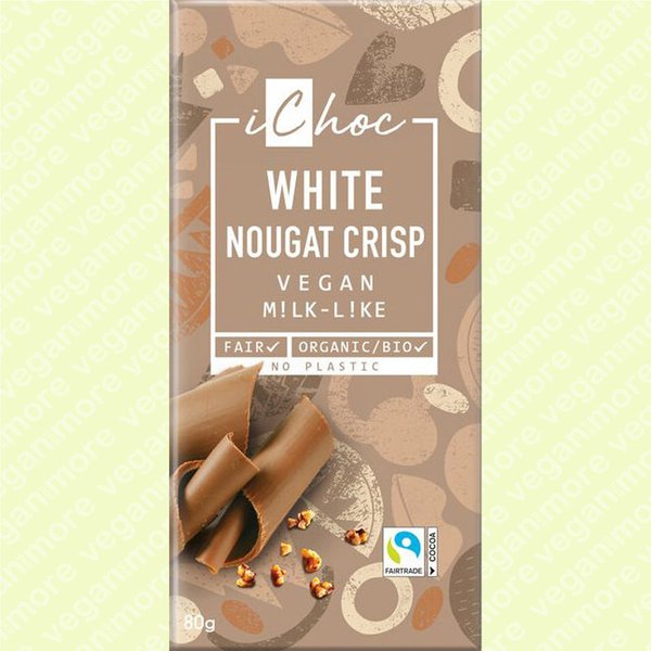 5x iChoc Bio Schokolade White Nougat Crisp je 80 g