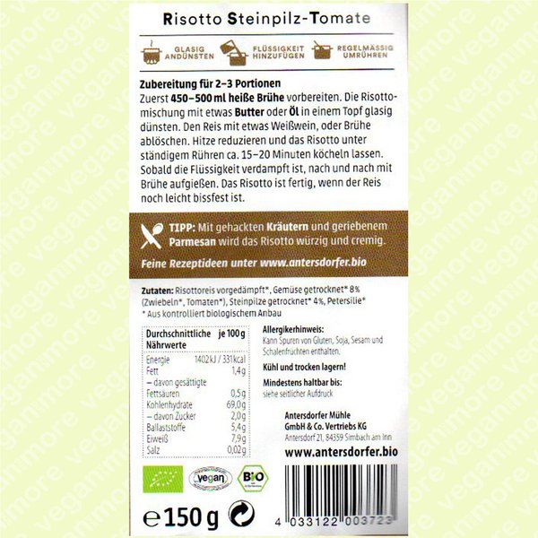Bio Risotto Steinpilz-Tomate, 150 g