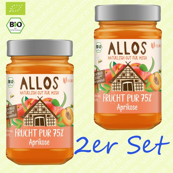 Allos Bio Fruchtaufstrich Aprikose je 250 g Glas | im 2er Set