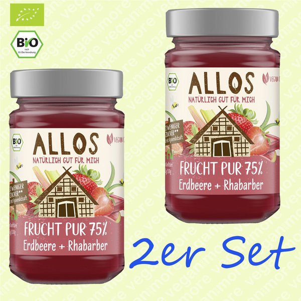 Allos Bio Fruchtaufstrich Erdbeere + Rhabarber je 250 g Glas | im 2er Set